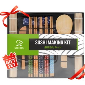 Soeos Beginner Sushi Making Kit, 10 Piece Bamboo Sushi Kit with 2 Bamboo Rolling Mats, 5 Pairs Chopsticks, Paddle, and Spreader, All Natural, Sushi Making Kit Gift Set, Sushi Maker Kit, Sushi Maker.