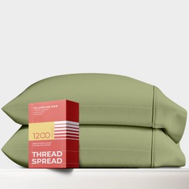 Thread Spread 100% Egyptian Cotton Pillow Cases Standard/Queen Size Set of 2 - Luxury 1200 Thread Count Sateen Sage Green Pillow Cases, Soft Cotton Pillowcases Fits Standard & Queen Size Pillows