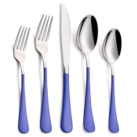 Moxinox 20-Piece Blue Silverware Set, 18/0 Stainless Steel Blue Handle Flatware Set, Service for 4, Modern Cutlery Set Includes Dinner Knives Forks Spoons, Mirror Polished, Dishwasher Safe