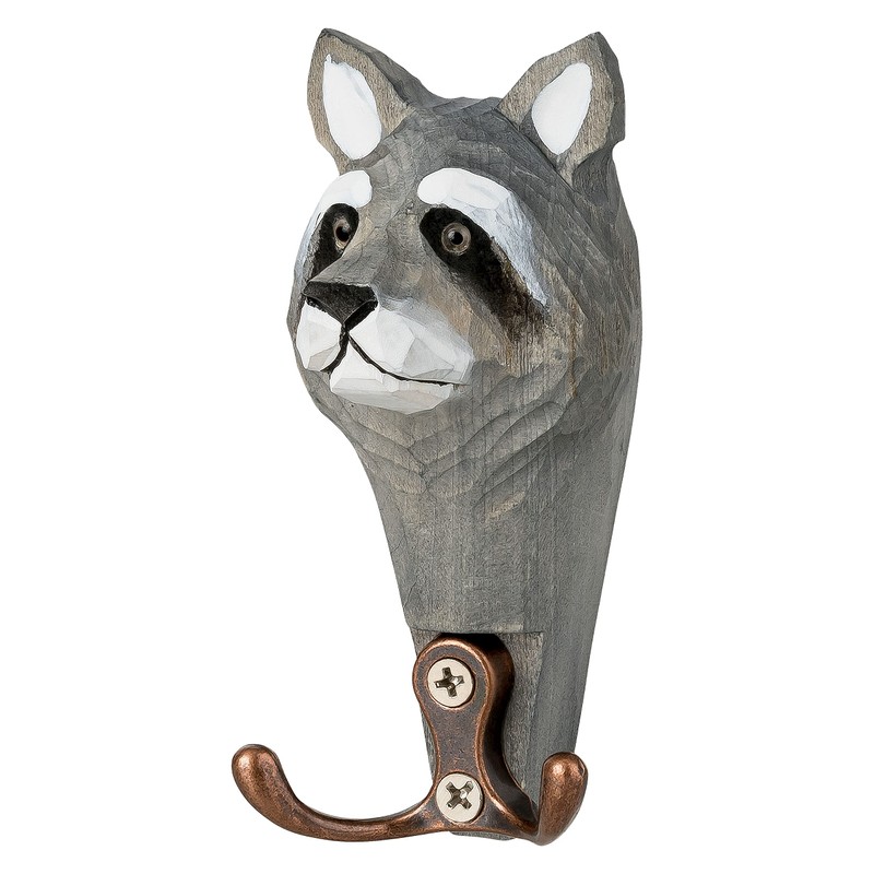 Wall Hooks, Animal Heads with 2 Hooks Each, Wooden Coat