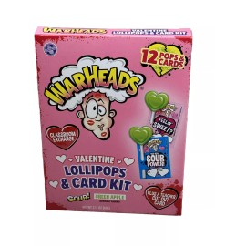 Lindt Valentine's Day Warheads Sour Green Apple Candy Lollipops Card Kit 12 Pc See Bel