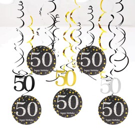 TJYAEKLTD 50th Birthday Decoration, Pack of 22 Black Gold 50th Birthday Hanging Swirl Decoration for 50th Birthday, Wedding, Anniversary or Party Decoration