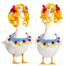 HejVulkan Crochet Porch Goose Outfits with Crochet Wig and Bandana, Cute Porch Goose Costume for Lawn Patio Decor, Garden Decoration Party Patio Yard