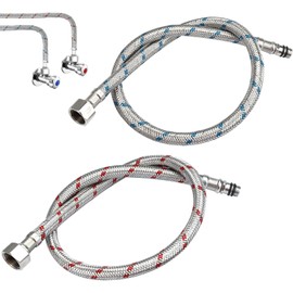Pack of 2 60 cm Connection Hose Fitting, G3/8 x M10 Flex Hose Extension, Braided Stainless Steel Reinforced Hose, 3/8 Inch for Mixer Tap, Kitchen Tap, Red & Blue