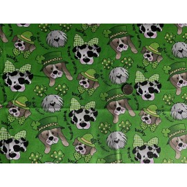 Fabric Traditions ST. PATRICK'S DAY DOG GLITTER 3 LEAF CLOVERS SHAMROCKS GREEN COTTON FABRIC
