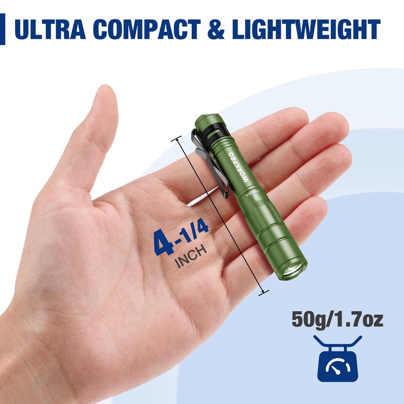 WORKPRO Rechargeable Pen Light, Mini Flashlight, 2 Pack Ultra-Compact EDC