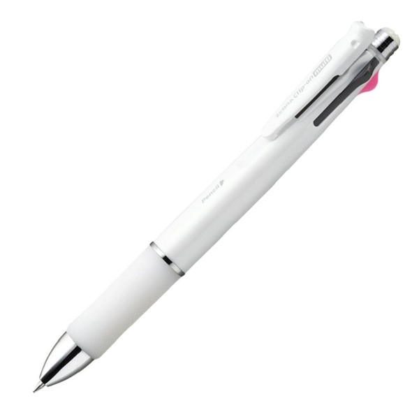Zebra Clip-on multi 1000S Multifunctional Pen, 4 Color 0.7 mm Ballpoint and 0.5 mm Mechanical Pencil, White Barrel (B4SA3-W)