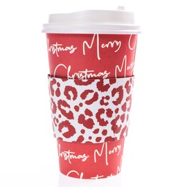 Graphique 12-Pack Disposable to Go Coffee Cups - Merry Christmas Leopard - 16 oz, with Lids - Perfect for Travel, Home, Parties and More