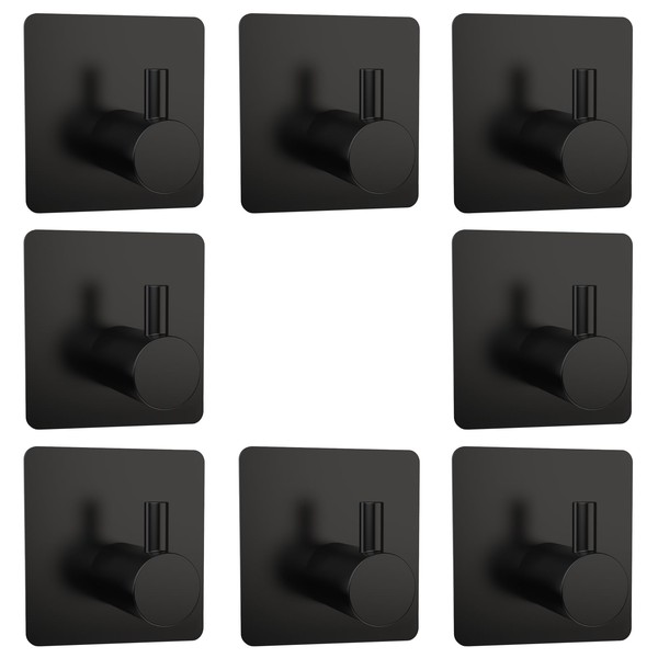 Z-TIISON Matte Black Adhesive Hook 8Pack, Modern Style Stainless Steel