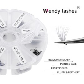 Premade Volume Fan for Eyelash Extension: 500 Handmade Fans, Loose Lash, Wend Lashes, SM-Black-500-12P-D-9-16mm-0207