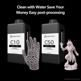 Makercubic³ Washable Resin, Meets The Needs of Some humid environments or Low Temperature, for MSLA DLP LCD Resin High Precision Fast Curing Non-Brittle (Standard Water-Washable 1000g, Grey)