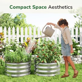 GreatBuddy 2x2x1 ft Round Galvanized Raised Garden Bed, Easy-Assembly Raised Bed with Anti-Cut Gloves & Tools, Rust-Proof Garden Bed for Outdoor, Vegetables, Herbs, Small Trees, Silver