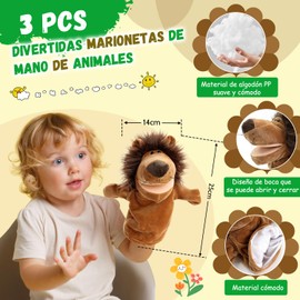 3 PCS Títeres de Mano para Niños, Marionetas de Mano de Animales de Peluches de Alta Calidad para Alivio la Ansiedad, Cuentacuentos, Preescolar, Muñecos para Juegos de Rol (King Kong, elefante, león)