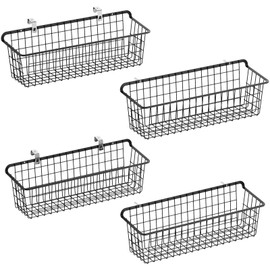 Warmfill Large Wall Basket, 4 Pack Metal Black Hanging Wire Storage Basket, Bathroom Storage Organizer Save Space, 11lb Capacity, Easy to Install with 2 Installation Ways