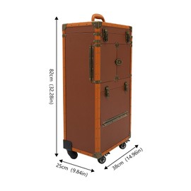 Makeup Rolling Case Large Hairdressing Tool Organiser 2 Mobile Password Locks and 2 Keys, Professional Makeup Train Case for Make Up Nail Hairstylists,Up To 44lbs (No combination lock - brown)