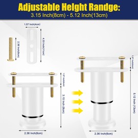 Olldag New 4 PCS Adjustable Height Bed Support Legs 3.15-5.12 inch, Metal Heavy Duty Bed Center Replacement Legs, Furniture Support Legs for Bed Frame/Bed Center Slat (White)