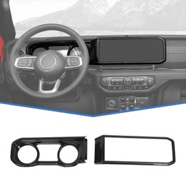 JeCar Instrument Panel Trim Covers Navigation Touch Sreen Decoration Kits Interior Accessories Compatible with Jeep Wrangler 2024 JL JLU & Gladiator JT Truck, Carbon Fiber Finish