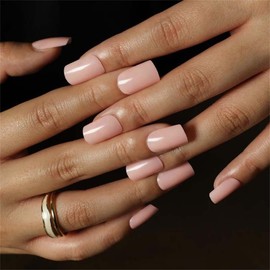 24 PCS Dainty Pure Color Press On Square False Nails Short Medium Length Full Cover Acrylic Ballerina Fake Nails for Women Lady French Style Summer Fashion Meranti Color for Nail Salons and Home DIY Nail Art (JP2097 Pink)