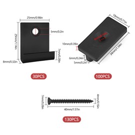 JINTANG 130 Pack Composite Decking Clips, 6mm / 8mm 2-Style Decking Clips with 40mm Black Decking Screws 130pcs for Home Outdoor Garden Patio Project (include Plastic t clip fixing,Metal Decking Clip)
