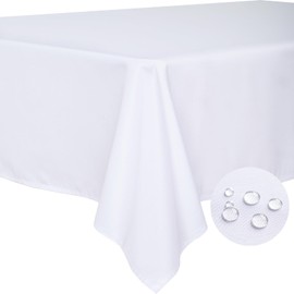 BYDOLL Table Cloth White 70x90 Inch Tablecloth for 6 Foot Rectangle Tables Outdoor Washable Wrinkle Free and Spillproof Polyester Tablecloth for Festival Camping Picnic Party Cover