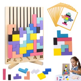 Kreatives Montessori Tangram Puzzle, Holz Stapelpuzzle Spielzeug, 3D Gehirn Spielzeug Mit 10 Karten Und Halterung, Tangram Kinder, Montessori Spiel-Zeug Ab 4 Jahre, Geschenkidee FüR Kinder