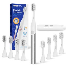 SEAGO Electric Toothbrush for Adults - 3 in 1 Holder with 8 pcs Replaceable Brush Battery Operated Travel Toothbrush kit Portable and 2 Minute Timer (Silver, Middle)
