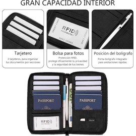 Lumbor37 Porta Pasaporte, RFID para Pasaporte Familiar, Organizador de Documentos de Viaje de Piel Prémium para Mujeres y Hombres, Capacidad para 4 Pasaportes – Negro