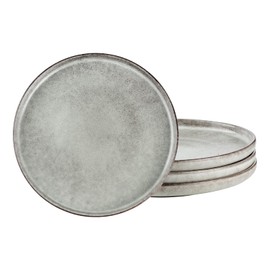 Henten Home Ceramic Dinner Plates, 10 Inch Large Porcelain Steak Plates Set of 4, Fluted Round Pasta Plates for Kitchen, Salad Serving Stoneware Dishes, Reactive Glaze, Scratch Resistant (Grey)