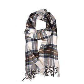 D&Y Unisex Classic Softer Than Cashmere Plaid Fringe End Scarf, Off White/Brown