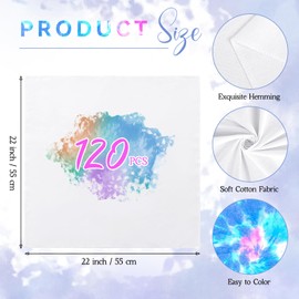 YMHPRIDE White Bandanas for Tie Dye Men Women Bulk DIY Solid Cotton Headband Head Wrap Handkerchiefs (120)