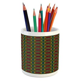 Lunarable Optical Illusion Pencil Pen Holder, Vibrant Colored Pop Art Graphic Ornament Abstract Style Star Tile Pattern, Printed Ceramic Pencil Pen Holder for Desk Office Accessory, Multicolor