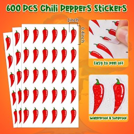 600Pcs Chili Stickers, Spicy Stickers for Kids Self Adhesive Peel and Stick, Red Chili Peppers Sticker for Scrapbooking Kids DIY Calendar Crafting