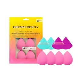 Freeman Freeman Puffs N' Stuff Powder Puffs + Liquid Sponges 8 Count Set, Makeup Blending Sponges For Liquid & Cream Foundation & Concealer, Triangle Powder Puff For Setting Powder, Vegan & Cruelty Free