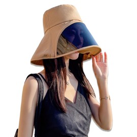 IOZO Women's Hat, Sun Visor, Wide Brim, Sunglasses, Full Face Cover, Sun Protection, UV Protection, Bicycle, UV Protection, UPF 50+, Sun Protection, Sun Hat, Small Face Effect, Outdoor, Stylish, Summer, Hat, Breathable (Beige)