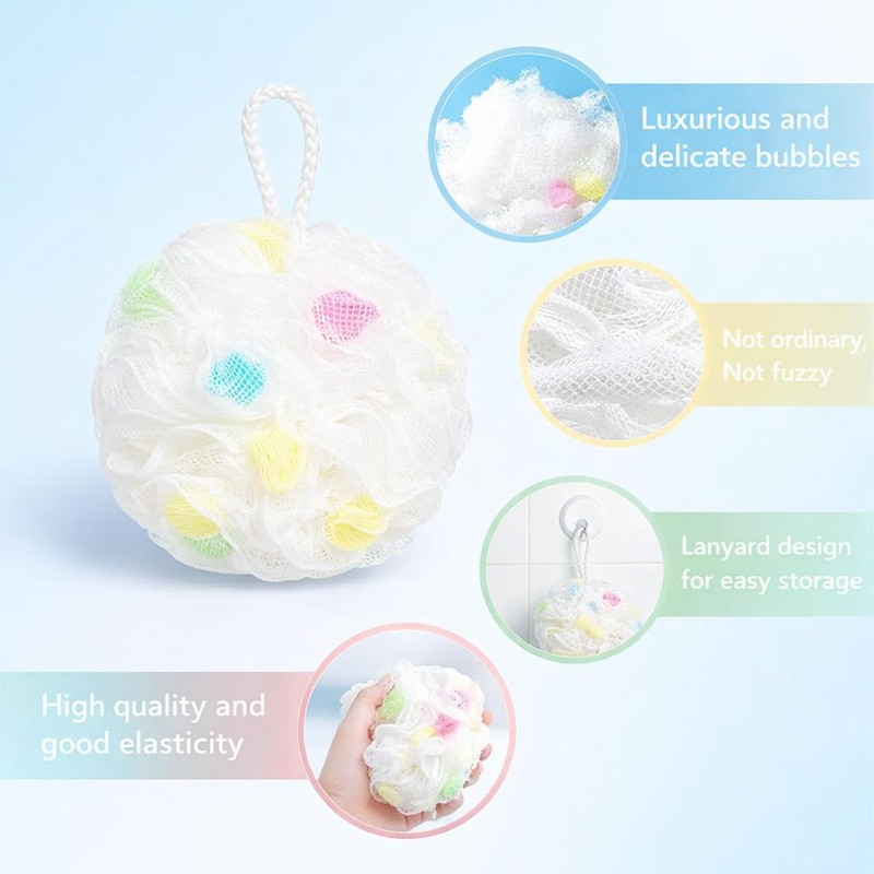 2 Pcs Loofah Sponge Shower Puff, Soft Mesh Bath Sponge