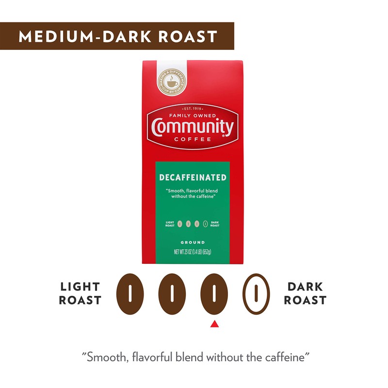 Community Coffee Medium-Dark Roast 23 Ounce, Decaffeinated Ground Coffee, 23