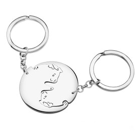 HUAGEO Stainless Steel Valentines Fun Couples Pig Keychains Purse Charms Jewelry Gifts for Women Bag Car Keyring Accessories (Silver Plated)