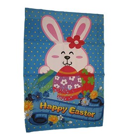 12x18 Happy Easter Bunny Eggs Blue Nylon Sleeved Garden Flag 12"x18"