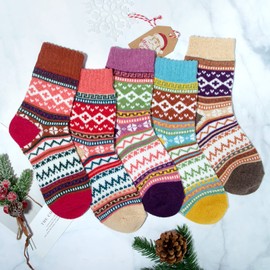 Loritta 5 Pairs Womens Vintage Style Winter Warm Thick Knit Wool Cozy Crew Socks,Free size,Multicolor
