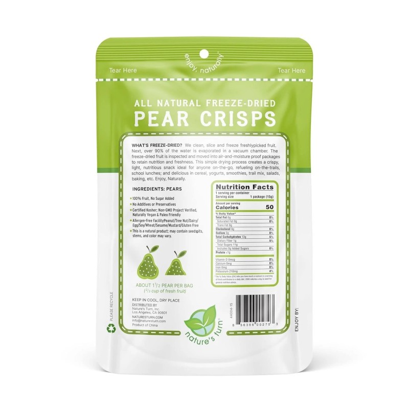 Nature’s Turn Gluten-Free Freeze-Dried Pear Crisps - 12 Portable Fruit