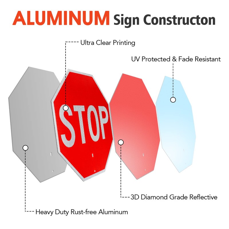 Stop Slow Sign with Bamboo Handle, 13" x 13" Double