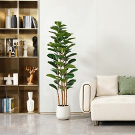 OAKRED Artificial Fiddle Leaf Fig Tree with White Planter, 6ft Tall Fake Tree with Natural Wood Trunk for Home Decor, Faux Ficus Tree Fake Moss for Indoor Office Living Room