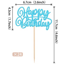 24 piezas de adornos para magdalenas de cumpleaños con purpurina para celebrar baby shower, cumpleaños, aniversario, fiesta, decoración de pasteles, color azul