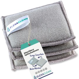 Elexaclean Washing-Up Sponge, Scourer Sponges (Set of 3, 10 x 8 cm, Grey) Washable for Reusing, with Microfibre