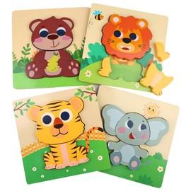 Holzpuzzle Kinder, 4er-Set Holzpuzzle Ab 3 Jahre, Steckpuzzle Montessori Spielzeug, Puzzle Lernspielzeug, Tier Holzpuzzle Geschenke für 3 jährige, Lernspielzeug Pädagogisches Geschenk für Kinder