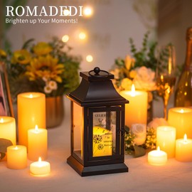 Romadedi Grave Lantern Weatherproof Gift for Mourning - Outdoor Black Metal Lantern with LED Candles for Cemetery Condolences Funeral Memorial Anniversary Commemoration