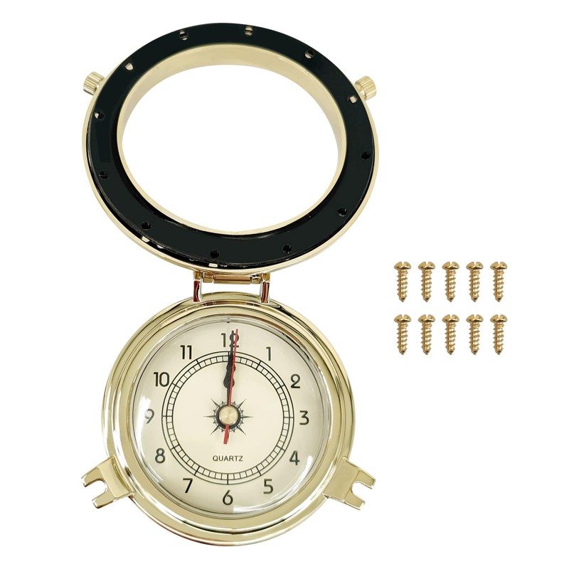 THALASSA 3.8" Brass Ship Porthole Clock – Waterproof Marine Timepiece