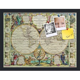 PinPix Custom Printed pin Cork Bulletin Board Made from Canvas, World Map 21 x 16 Inches (Completed Size) and Framed in Satin Black (PinPix-656)