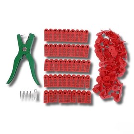 Livestock Ear Tag Applicator Kit - Green Cattle Ear Tagger with Red Tags and 2PCS Needles, Durability Ear Tag Pliers for Cows, Sheep, and Livestock