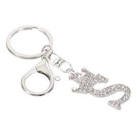 [PATIKIL] Initial Letter Key Chain Letter S Crown Desert Charm Crystal Diamond Decorated Alphabet Pendant for Bag Backpack DIY Craft Silver Tone